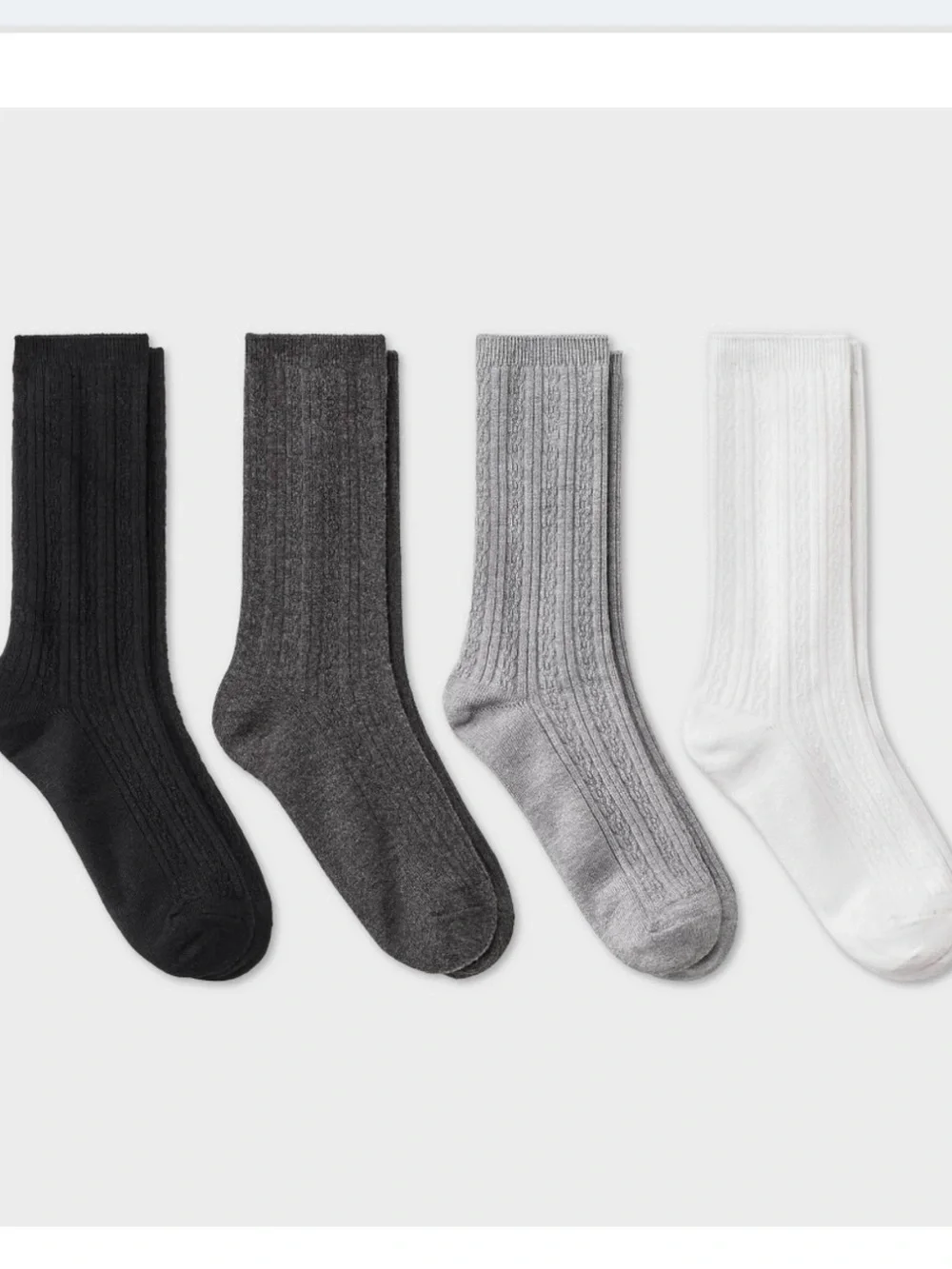 Auden Women's Ribbed Crew Socks 4-Pack - Black, Charcoal, Light Gray, White